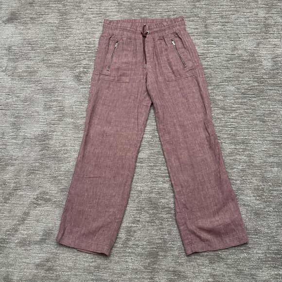 Athleta Pants Womens 10 Mauve Elastic Waist Drawstring Cabo Wide Leg Linen - Picture 1 of 11